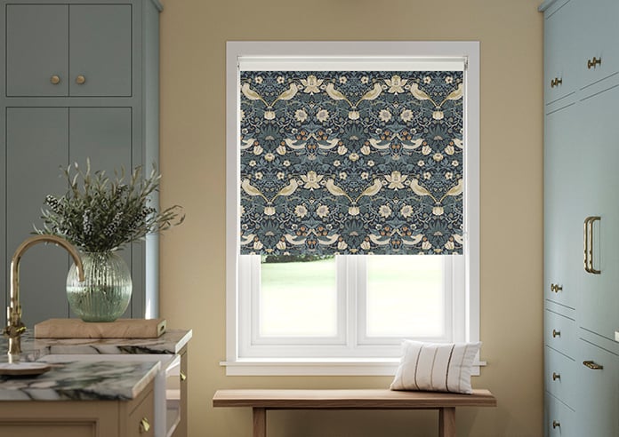William Morris At Home Strawberry Thief, Indigo - Twist&Fit Roller Blind - Image 3
